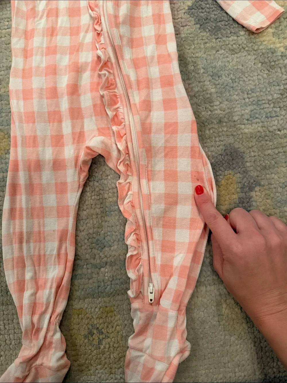 Angel Dear Pink Gingham Ruffle Bamboo Footed One-Piece